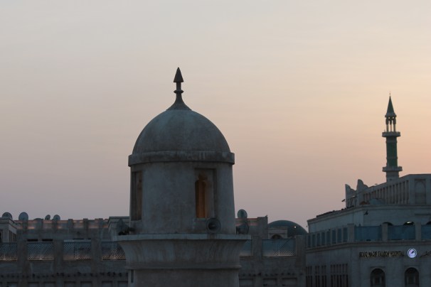 Skyline at dusk with mosques
